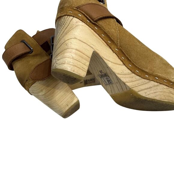 Free People Boots Womens Size 38 Tan Suede Clog Ankle Wrap Wooden Heel 500030907 - Picture 7 of 11